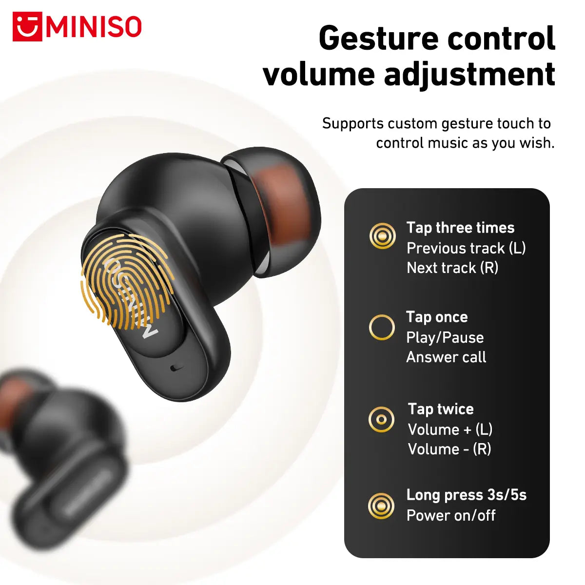 MINISO MS105 Wireless Bluetooth 6.0 Earbuds - Waterproof In-Ear Earphones with Built-in Microphone for Office, Sports, Study, and Gaming