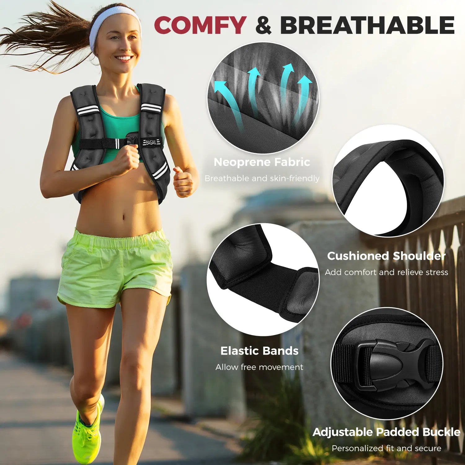 Bagail Adjustable Weighted Vest with Removable Phone Pouch - Weight Options from 5 to 30 Pounds for Men and Women - Perfect for Walking, Rucking, Weight Loss, and Fitness Training
