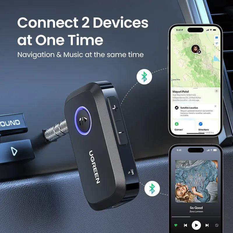 UGREEN 5.4 Bluetooth Aux Adapter for Car - Wireless FM Transmitter and 3.5mm Audio Receiver for Home Stereo and Wired Speakers, 15-Hour Battery Life, Automotive Accessories