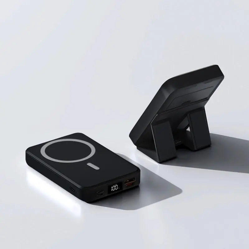 QJL 10000mAh Magnetic Power Bank - Foldable Wireless Portable Charger with LED Display, Fast Charging for iPhone 16/15/14/13/12 Pro/Pro Max/Plus, Compact Silicone Design