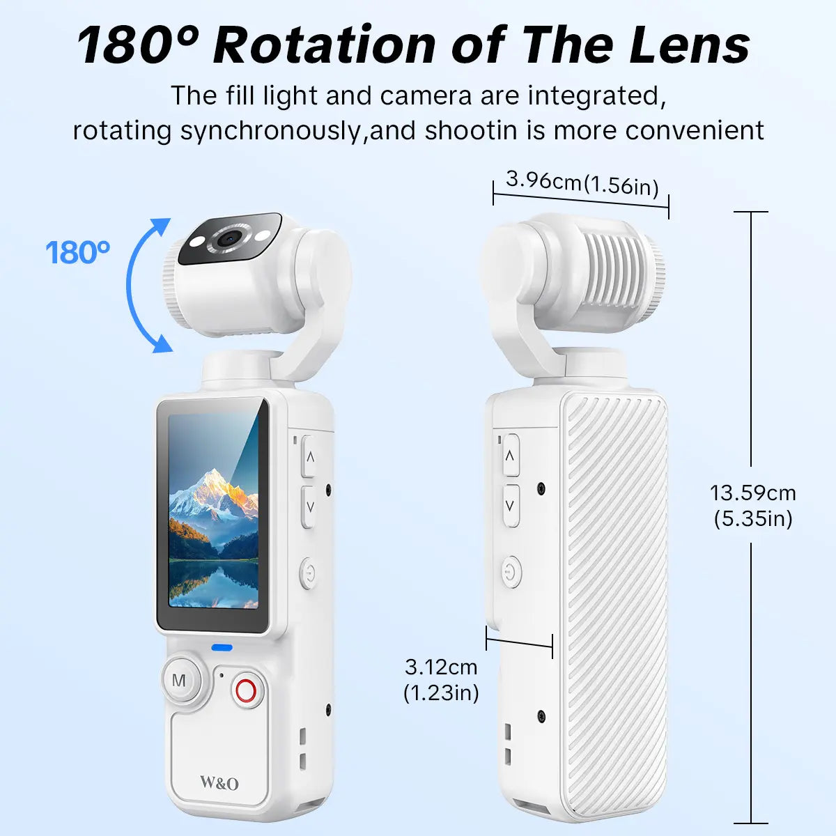 W&amp;O Portable 2.5K Ultra HD Video Recorder with 180° Rotating Lens and Handheld Stabilizer for Vlogging and Travel, USB Rechargeable, Durable Camcorder in Black