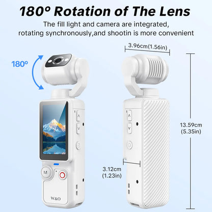 W&amp;O Portable 2.5K Ultra HD Video Recorder with 180° Rotating Lens and Handheld Stabilizer for Vlogging and Travel, USB Rechargeable, Durable Camcorder in Black