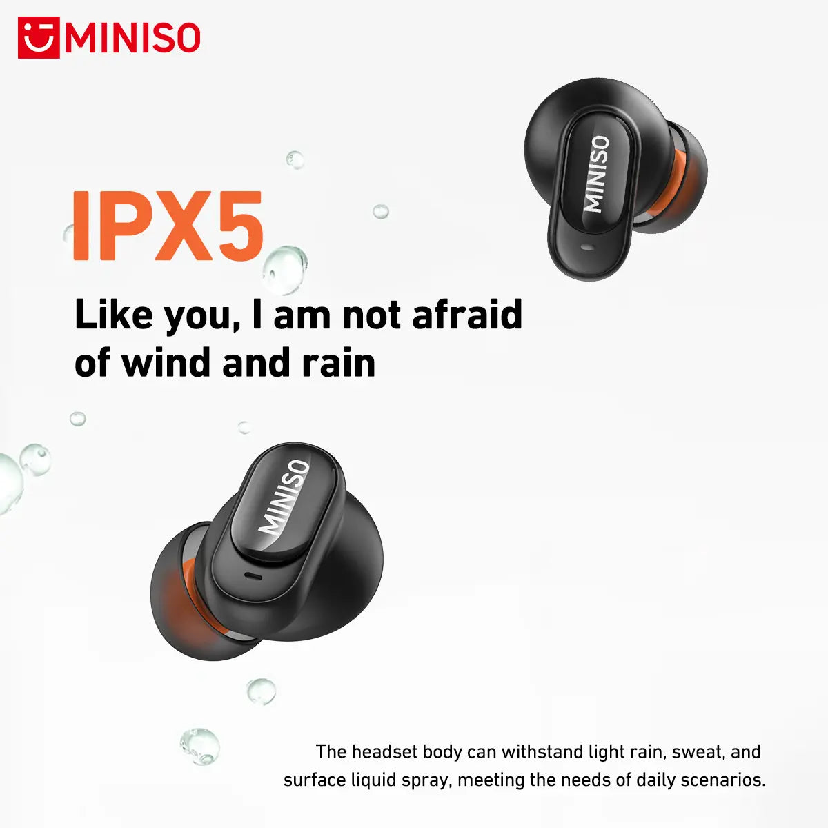 MINISO MS105 Wireless Bluetooth 6.0 Earbuds - Waterproof In-Ear Earphones with Built-in Microphone for Office, Sports, Study, and Gaming