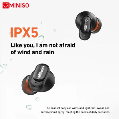 MINISO MS105 Wireless Bluetooth 6.0 Earbuds - Waterproof In-Ear Earphones with Built-in Microphone for Office, Sports, Study, and Gaming