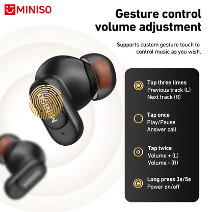 MINISO MS105 Wireless Bluetooth 6.0 Earbuds - Waterproof In-Ear Earphones with Built-in Microphone for Office, Sports, Study, and Gaming