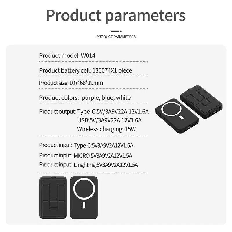 10,000mAh Magnetic Power Bank - Portable Charger with Foldable Stand and LED Display for Dual Device Charging Compatibility