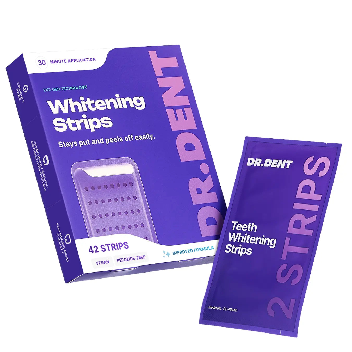 Achieve a Dazzling Smile with DRDENT Purple Teeth Whitening Strips - 7/21 Sessions of Enamel-Safe, Non-Sensitive Whitening - Peroxide-Free Formula