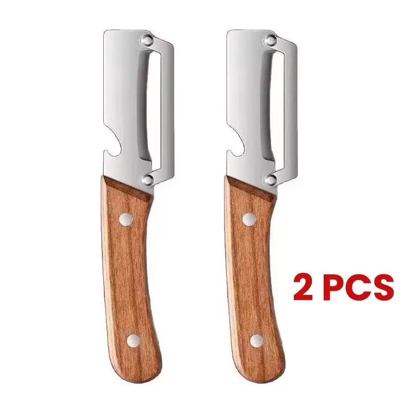 Elevate Your Kitchen Experience with the 2PCS 2-In-1 Fruit &amp; Veggie Peeler and Bottle Opener – Sharp Stainless Steel Blade and Ergonomic Non-Slip Wooden Handle for Effortless Peeling!