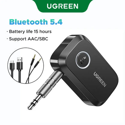 UGREEN 5.4 Bluetooth Aux Adapter for Car - Wireless FM Transmitter and 3.5mm Audio Receiver for Home Stereo and Wired Speakers, 15-Hour Battery Life, Automotive Accessories