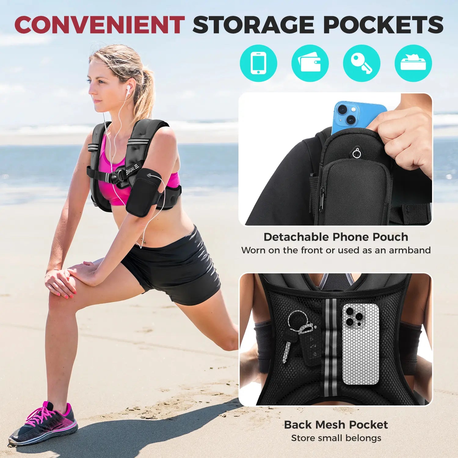 Bagail Adjustable Weighted Vest with Removable Phone Pouch - Weight Options from 5 to 30 Pounds for Men and Women - Perfect for Walking, Rucking, Weight Loss, and Fitness Training