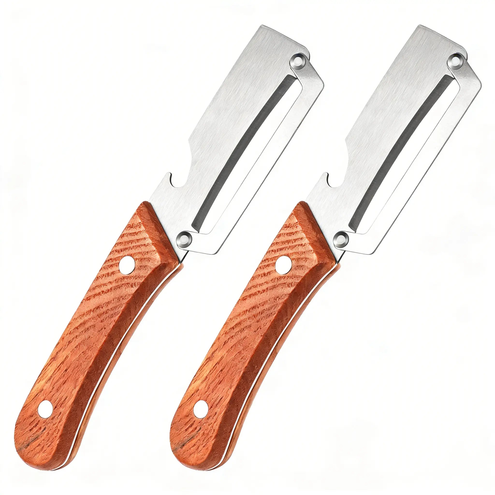 Elevate Your Kitchen Experience with the 2PCS 2-In-1 Fruit & Veggie Peeler and Bottle Opener – Sharp Stainless Steel Blade and Ergonomic Non-Slip Wooden Handle for Effortless Peeling!