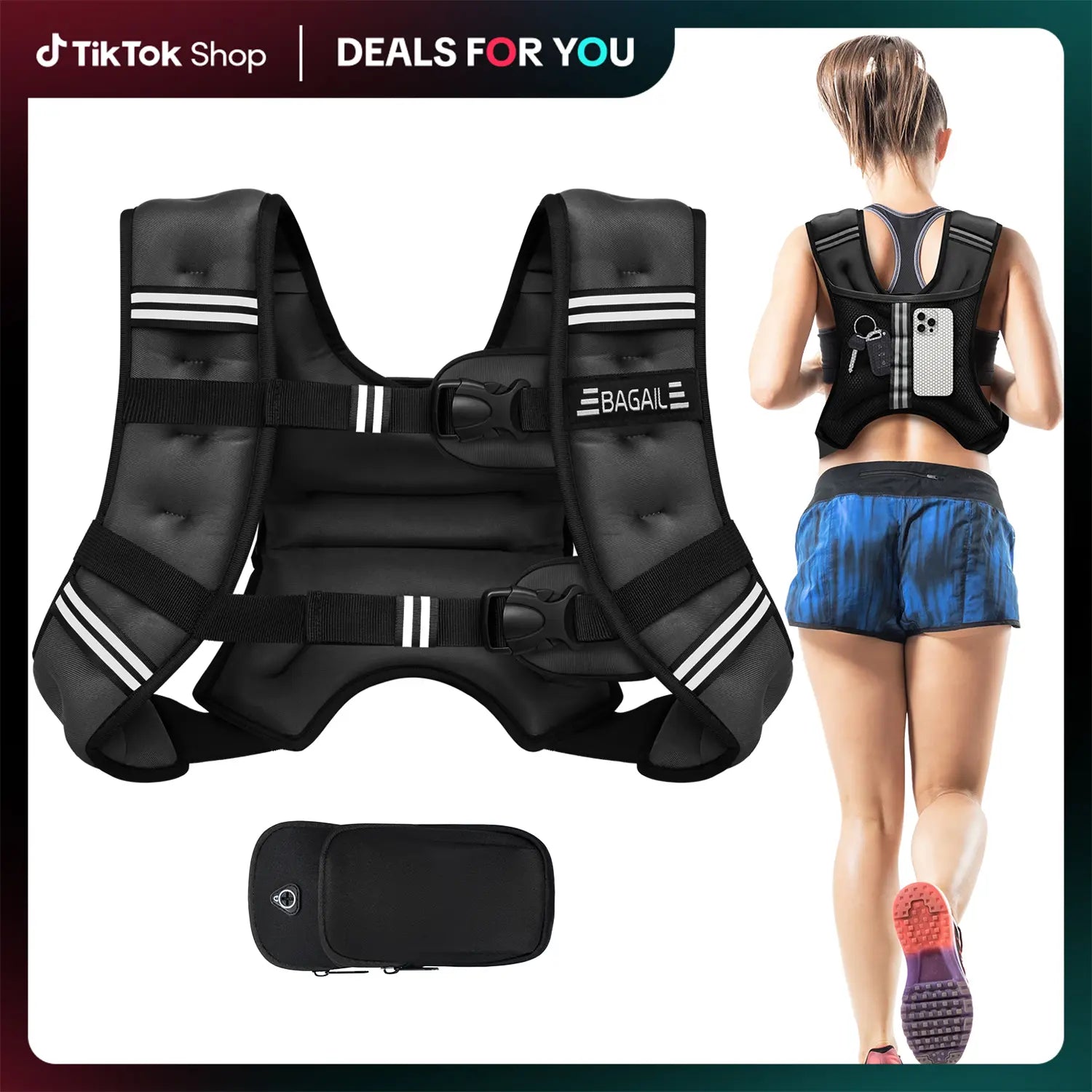 Bagail Adjustable Weighted Vest with Removable Phone Pouch - Weight Options from 5 to 30 Pounds for Men and Women - Perfect for Walking, Rucking, Weight Loss, and Fitness Training