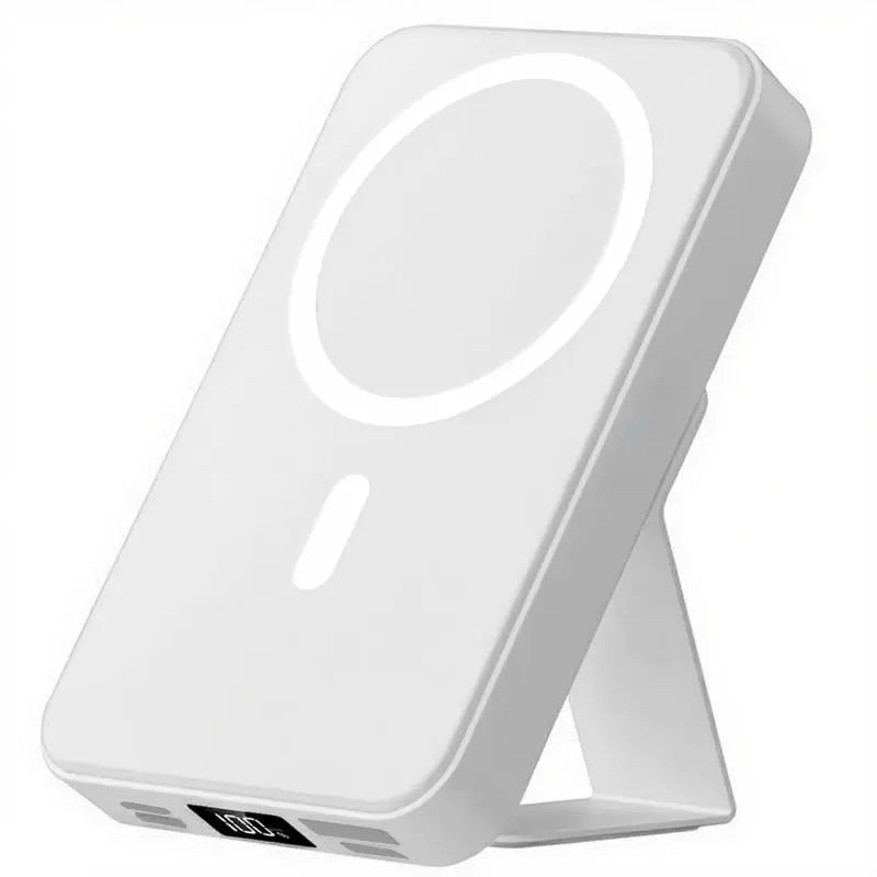10,000mAh Magnetic Power Bank - Portable Charger with Foldable Stand and LED Display for Dual Device Charging Compatibility