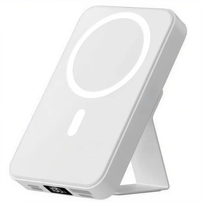 10,000mAh Magnetic Power Bank - Portable Charger with Foldable Stand and LED Display for Dual Device Charging Compatibility