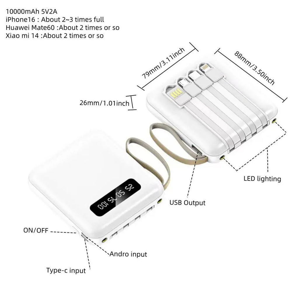 10,000mAh Portable Power Bank - Rechargeable Battery Pack with Digital Display for Android and iPhone Compatibility