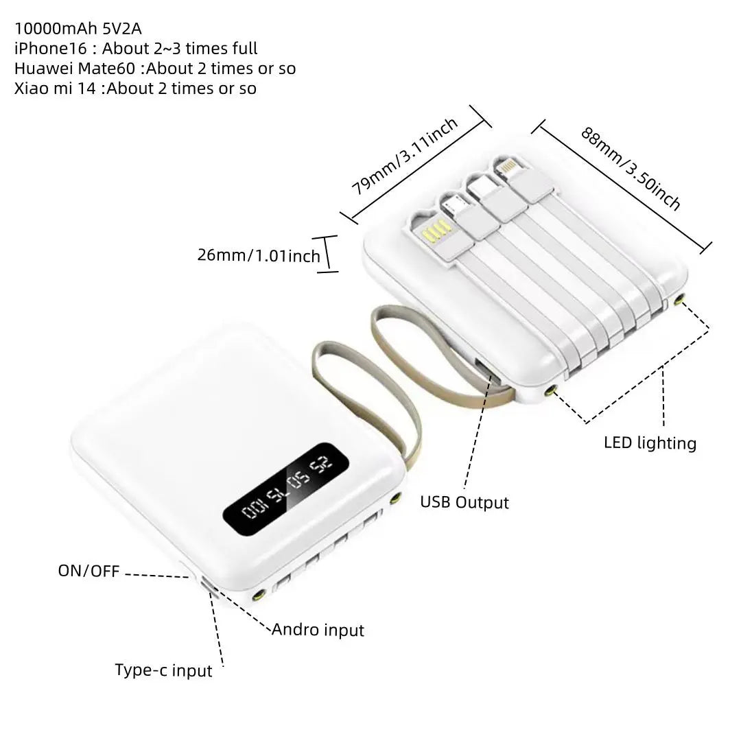 10,000mAh Portable Power Bank - Rechargeable Battery Pack with Digital Display for Android and iPhone Compatibility