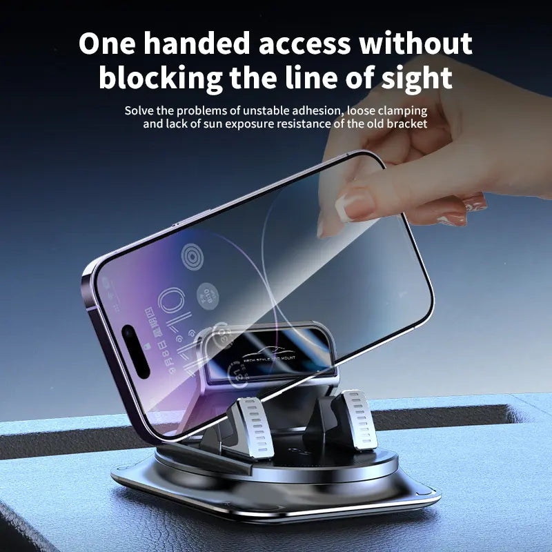 360-Degree Rotating Car Phone Holder for Dashboard Navigation, Adjustable for Horizontal and Vertical Screens, Suction Cup Non-Slip Design Compatible with iPhone and Android Devices