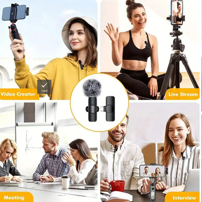 Professional Wireless Mini Microphone Set for iPhone/Smartphones - Dual Lapel Mics with Enhanced Audio Clarity for Video Recording, Interviews, and Vlogging - Noise Reduction and High-Quality Stereo Sound