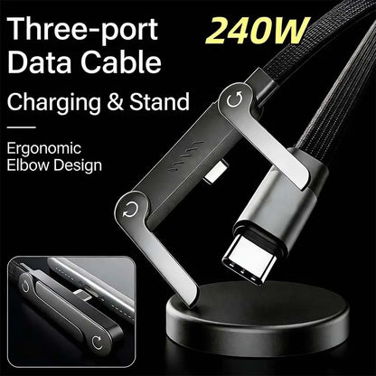 Invisible Charger Cable Holder with Stand - 240W Super Fast 2-in-1 Charging Cord &amp; Phone Stand for Gaming, Office, and Travel - Compatible with Type-C - Black