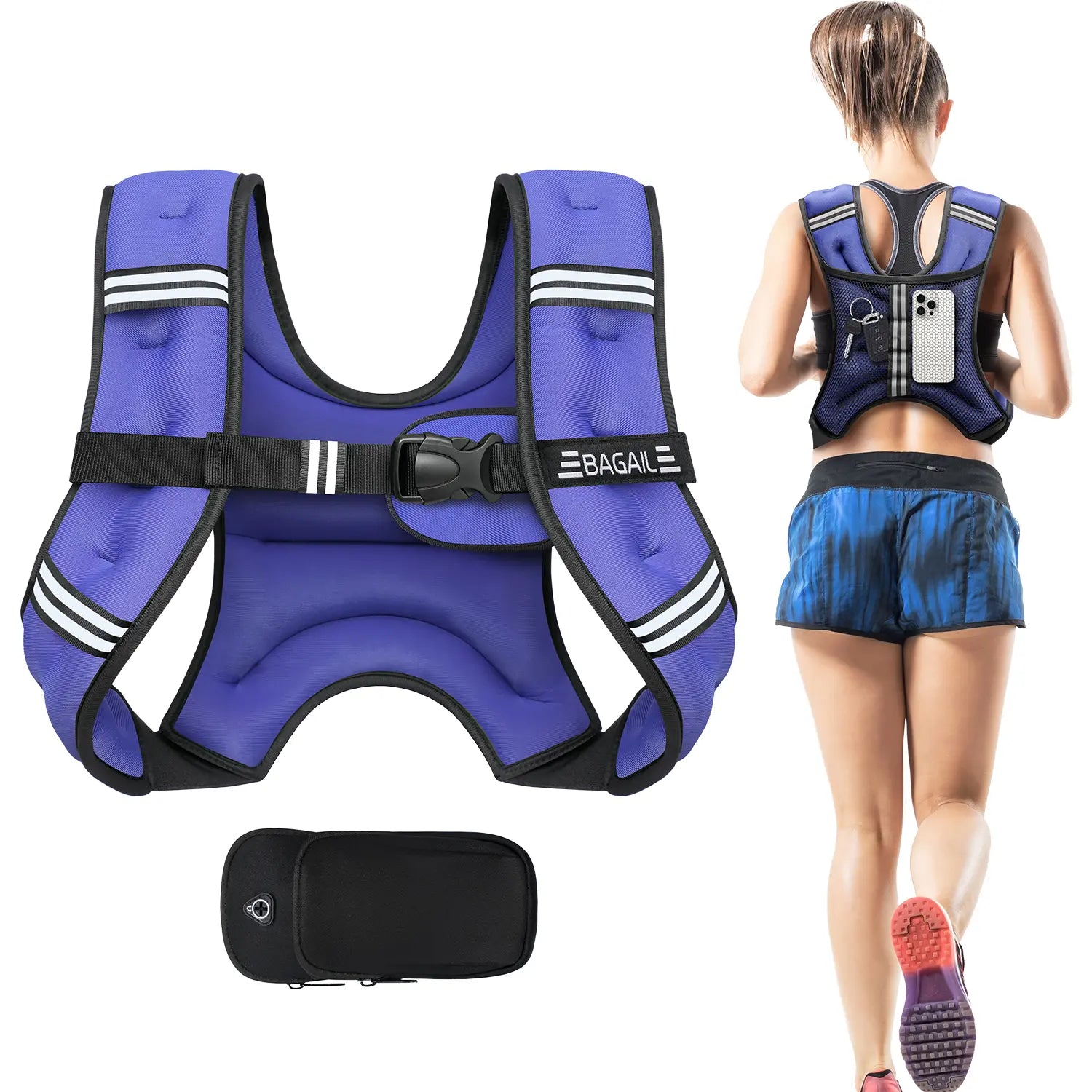 Bagail Adjustable Weighted Vest with Removable Phone Pouch - Weight Options from 5 to 30 Pounds for Men and Women - Perfect for Walking, Rucking, Weight Loss, and Fitness Training