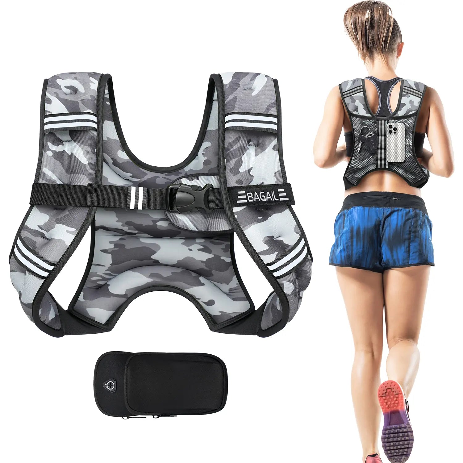 Bagail Adjustable Weighted Vest with Removable Phone Pouch - Weight Options from 5 to 30 Pounds for Men and Women - Perfect for Walking, Rucking, Weight Loss, and Fitness Training