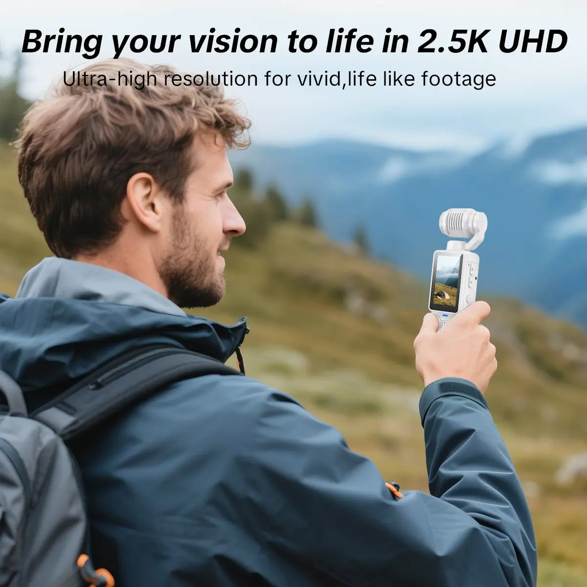W&amp;O Portable 2.5K Ultra HD Video Recorder with 180° Rotating Lens and Handheld Stabilizer for Vlogging and Travel, USB Rechargeable, Durable Camcorder in Black