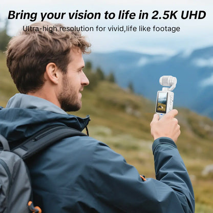 W&amp;O Portable 2.5K Ultra HD Video Recorder with 180° Rotating Lens and Handheld Stabilizer for Vlogging and Travel, USB Rechargeable, Durable Camcorder in Black