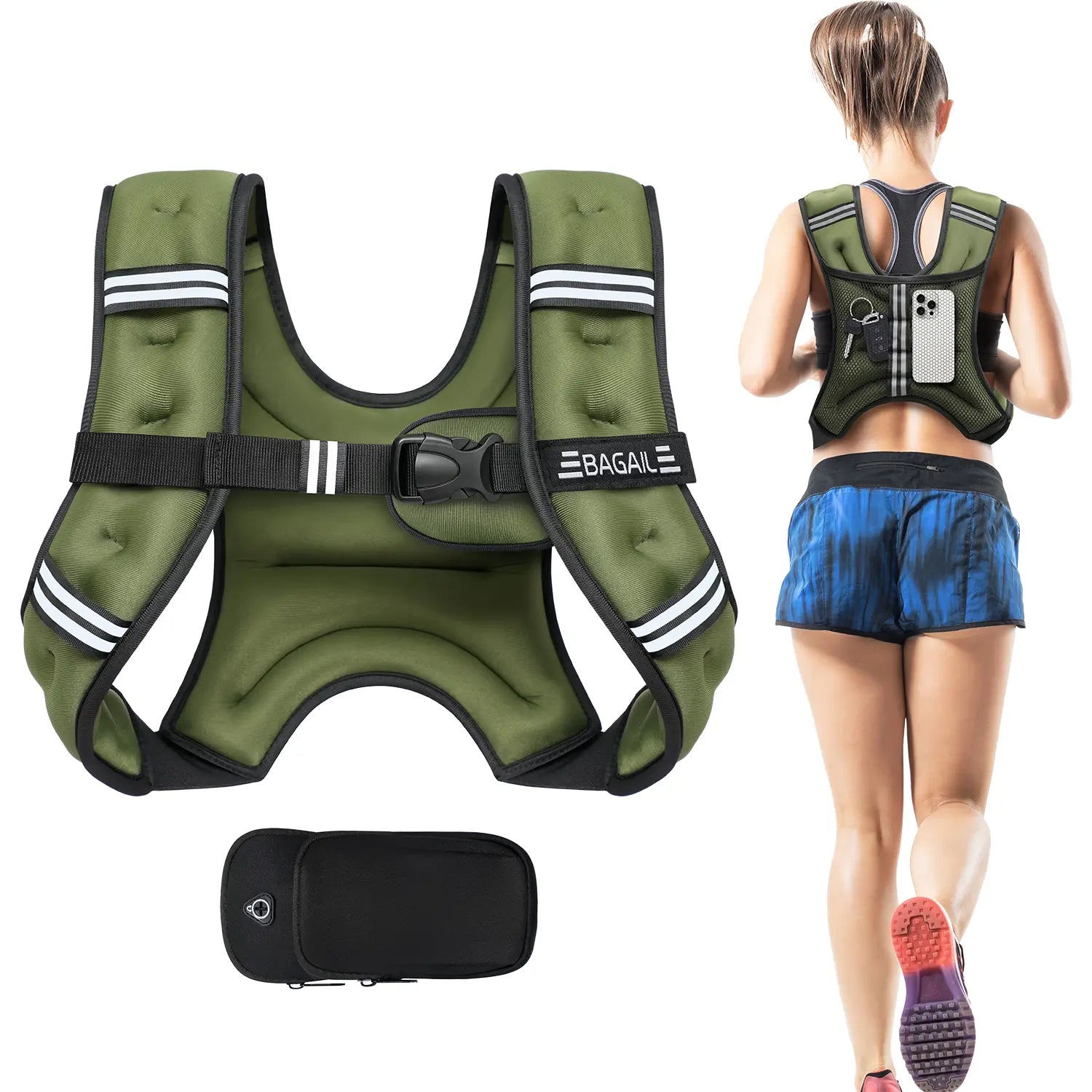 Bagail Adjustable Weighted Vest with Removable Phone Pouch - Weight Options from 5 to 30 Pounds for Men and Women - Perfect for Walking, Rucking, Weight Loss, and Fitness Training