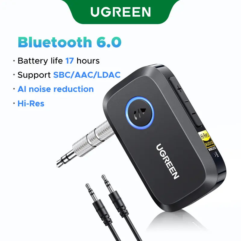 UGREEN 5.4 Bluetooth Aux Adapter for Car - Wireless FM Transmitter and 3.5mm Audio Receiver for Home Stereo and Wired Speakers, 15-Hour Battery Life, Automotive Accessories