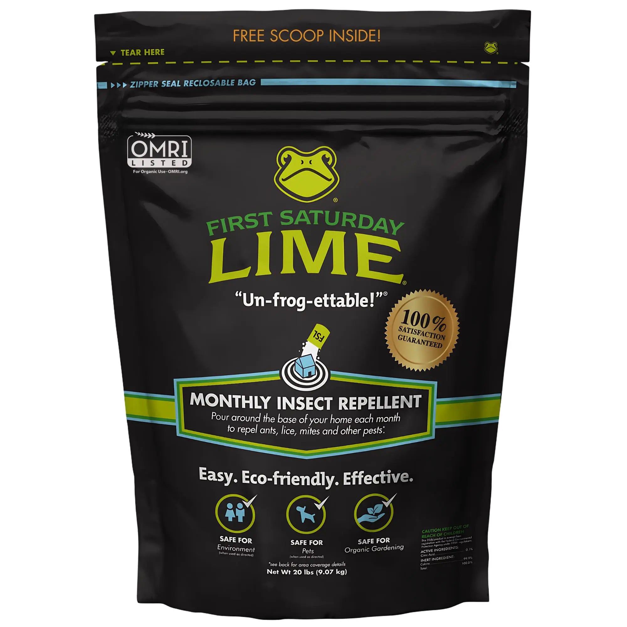 First Saturday Lime Insect Repellent - Versatile 5 or 20 LB Bag for Effective Insect Control in Gardens, Homes, and Barns