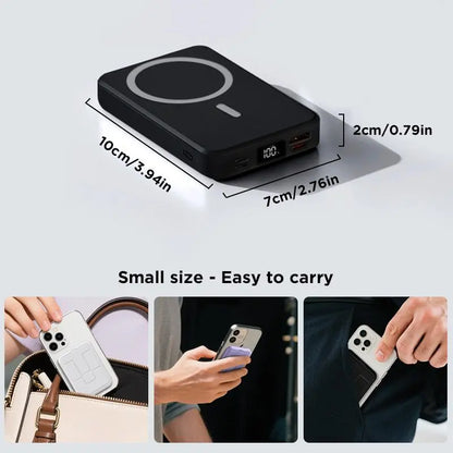 QJL 10000mAh Magnetic Power Bank - Foldable Wireless Portable Charger with LED Display, Fast Charging for iPhone 16/15/14/13/12 Pro/Pro Max/Plus, Compact Silicone Design