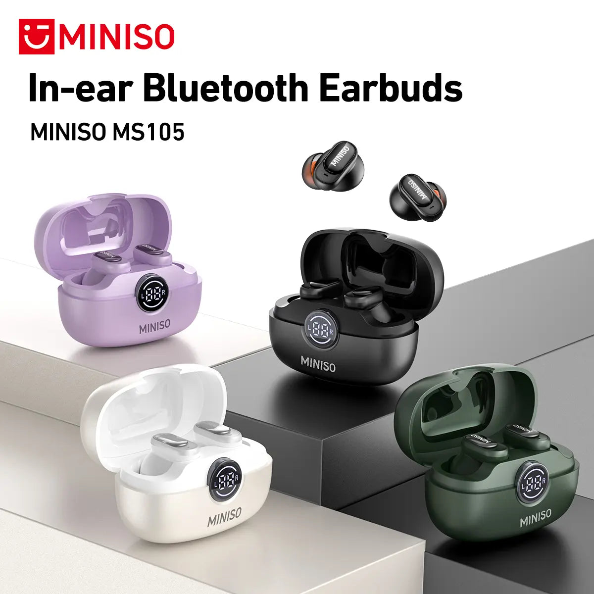 MINISO MS105 Wireless Bluetooth 6.0 Earbuds - Waterproof In-Ear Earphones with Built-in Microphone for Office, Sports, Study, and Gaming