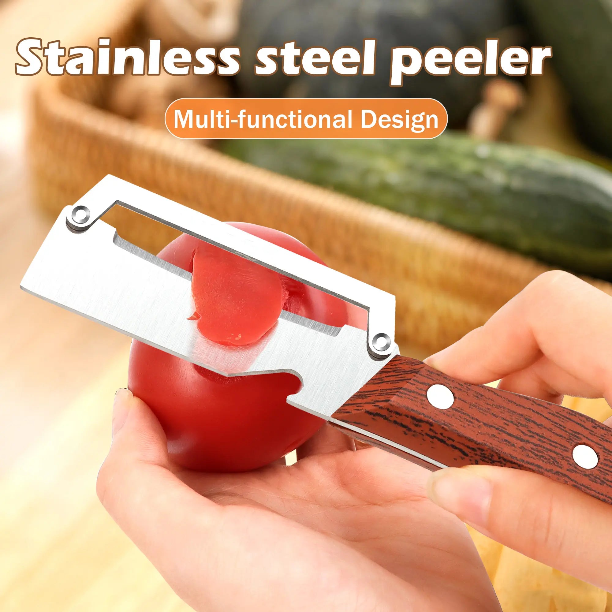 Elevate Your Kitchen Experience with the 2PCS 2-In-1 Fruit &amp; Veggie Peeler and Bottle Opener – Sharp Stainless Steel Blade and Ergonomic Non-Slip Wooden Handle for Effortless Peeling!