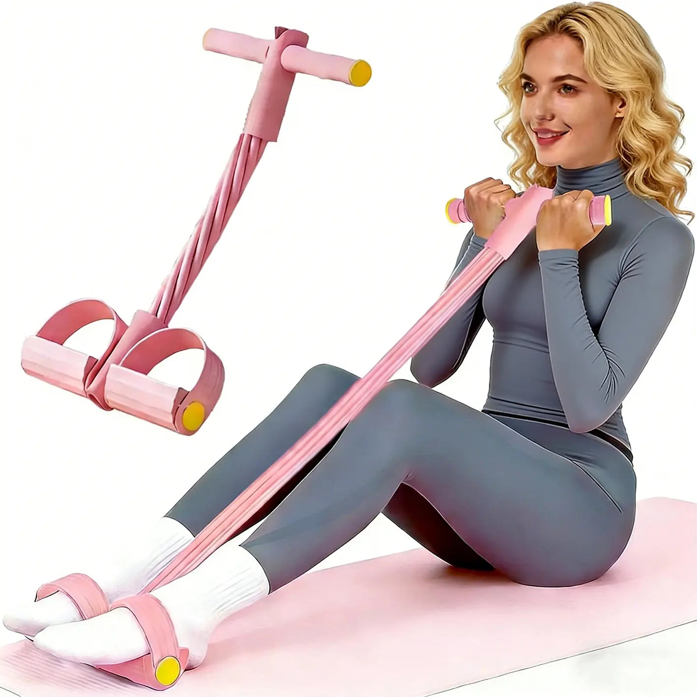 Heavy-Duty 6-Strand Abdominal Crunch Machine for Leg and Core Workouts – Sit-Up Assistant with Non-Slip Foot Pedal and Resistance Bands (Portable Home Gym Equipment)