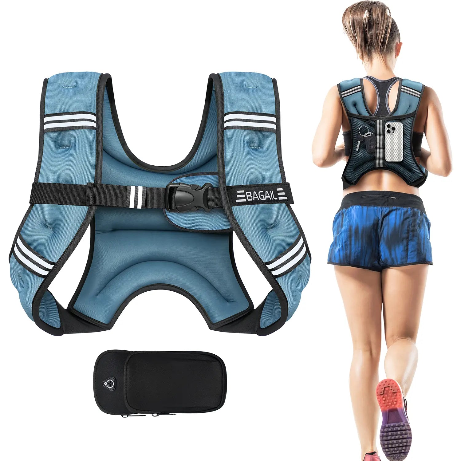 Bagail Adjustable Weighted Vest with Removable Phone Pouch - Weight Options from 5 to 30 Pounds for Men and Women - Perfect for Walking, Rucking, Weight Loss, and Fitness Training