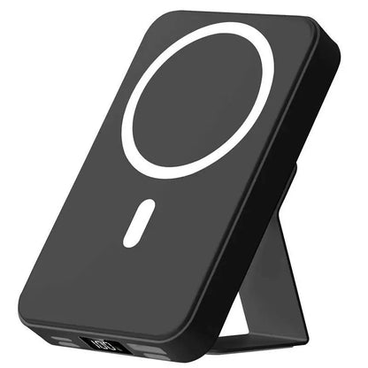10,000mAh Magnetic Power Bank - Portable Charger with Foldable Stand and LED Display for Dual Device Charging Compatibility