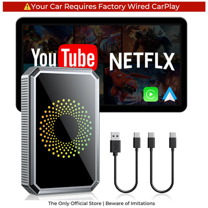 LAMTTO 2026 Wired CarPlay to Wireless Adapter - Integrated Android System for Streaming Services - Compatible Exclusively with Wired CarPlay/Aa Vehicles