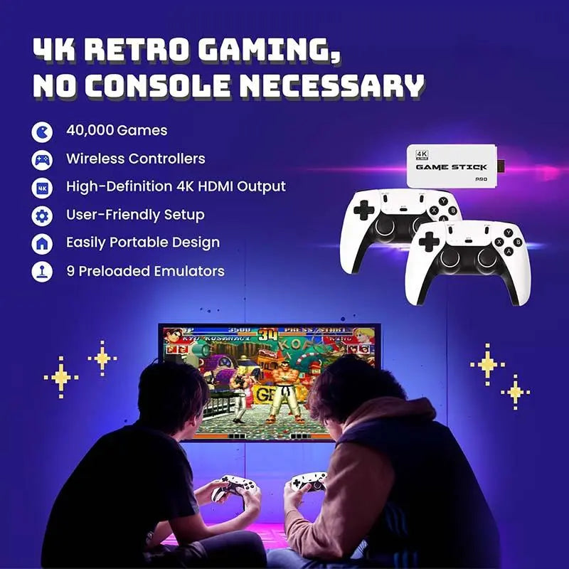 Retro Gaming Console with 40,000 Classic Games, 128GB Storage, 4K HDMI Output, and Dual Wireless Controllers - Perfect Nostalgic Gift for All Ages