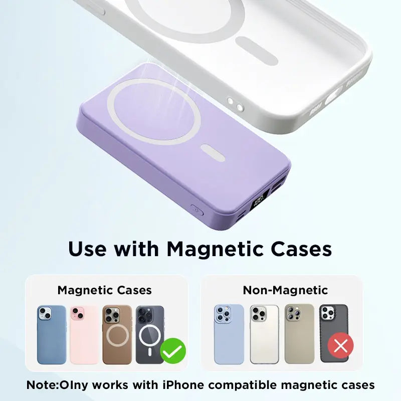 2026 US Spring Glow Up Campaign 10,000mAh Magnetic Wireless Portable Charger with USB-C Cable, LED Display, and Foldable Design for iPhone 17/16/15/14/13/12/Pro/Pro Max - Compact Silicone Black Battery Pack