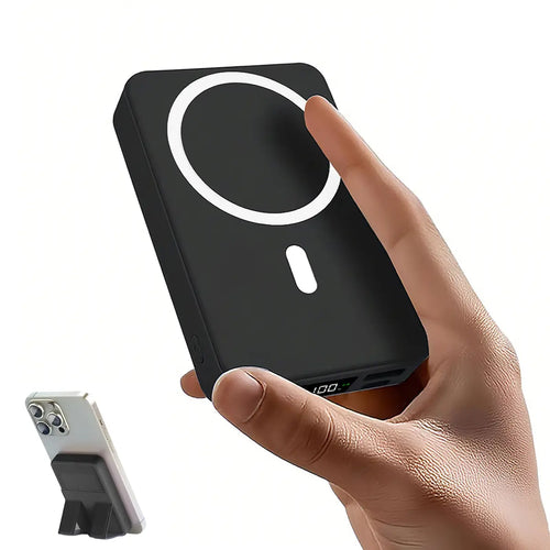 10,000mAh Magnetic Power Bank - Portable Charger with Foldable Stand and LED Display for Dual Device Charging Compatibility