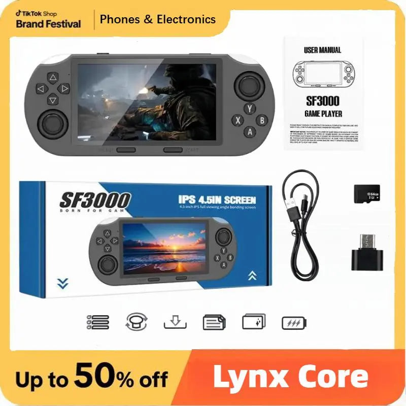 SF3000 Retro Handheld Game Console with 4.5-Inch IPS Screen, 3000mAh Battery, and 16GB TF Card - Ideal Gift for Gamers and Boys, Compact Design for Portable Gaming Experience