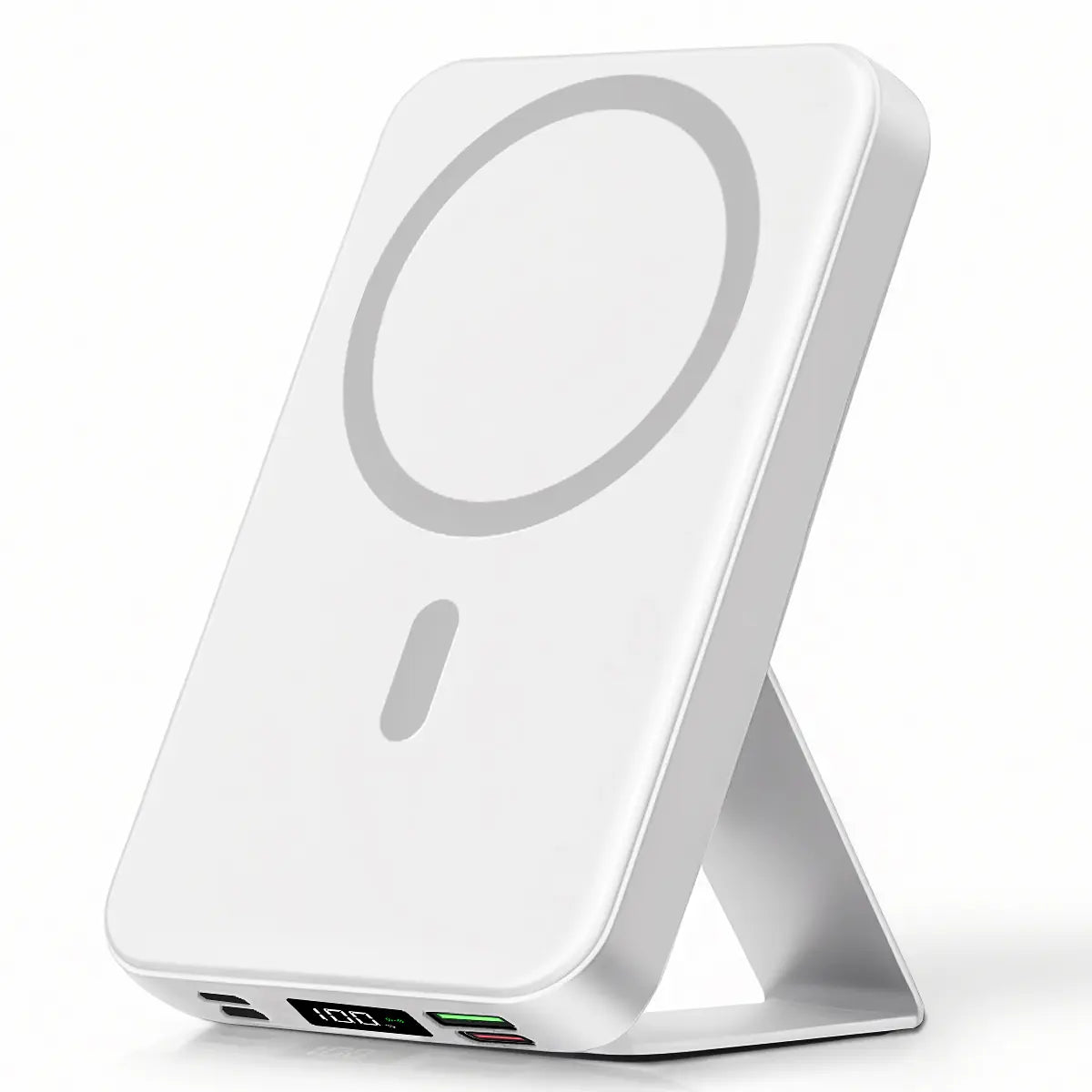 2026 US Spring Glow Up Campaign 10,000mAh Magnetic Wireless Portable Charger with USB-C Cable, LED Display, and Foldable Design for iPhone 17/16/15/14/13/12/Pro/Pro Max - Compact Silicone Black Battery Pack