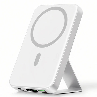 2026 US Spring Glow Up Campaign 10,000mAh Magnetic Wireless Portable Charger with USB-C Cable, LED Display, and Foldable Design for iPhone 17/16/15/14/13/12/Pro/Pro Max - Compact Silicone Black Battery Pack