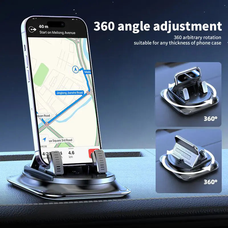 360-Degree Rotating Car Phone Holder for Dashboard Navigation, Adjustable for Horizontal and Vertical Screens, Suction Cup Non-Slip Design Compatible with iPhone and Android Devices
