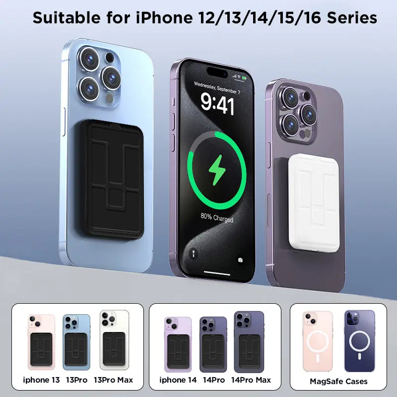 2026 US Spring Glow Up Campaign 10,000mAh Magnetic Wireless Portable Charger with USB-C Cable, LED Display, and Foldable Design for iPhone 17/16/15/14/13/12/Pro/Pro Max - Compact Silicone Black Battery Pack