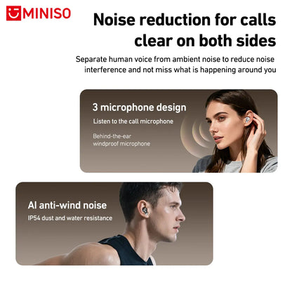 MINISO MS105 Wireless Bluetooth 6.0 Earbuds - Waterproof In-Ear Earphones with Built-in Microphone for Office, Sports, Study, and Gaming