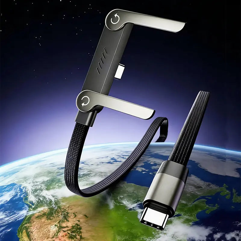 Invisible Charger Cable Holder with Stand - 240W Super Fast 2-in-1 Charging Cord & Phone Stand for Gaming, Office, and Travel - Compatible with Type-C - Black