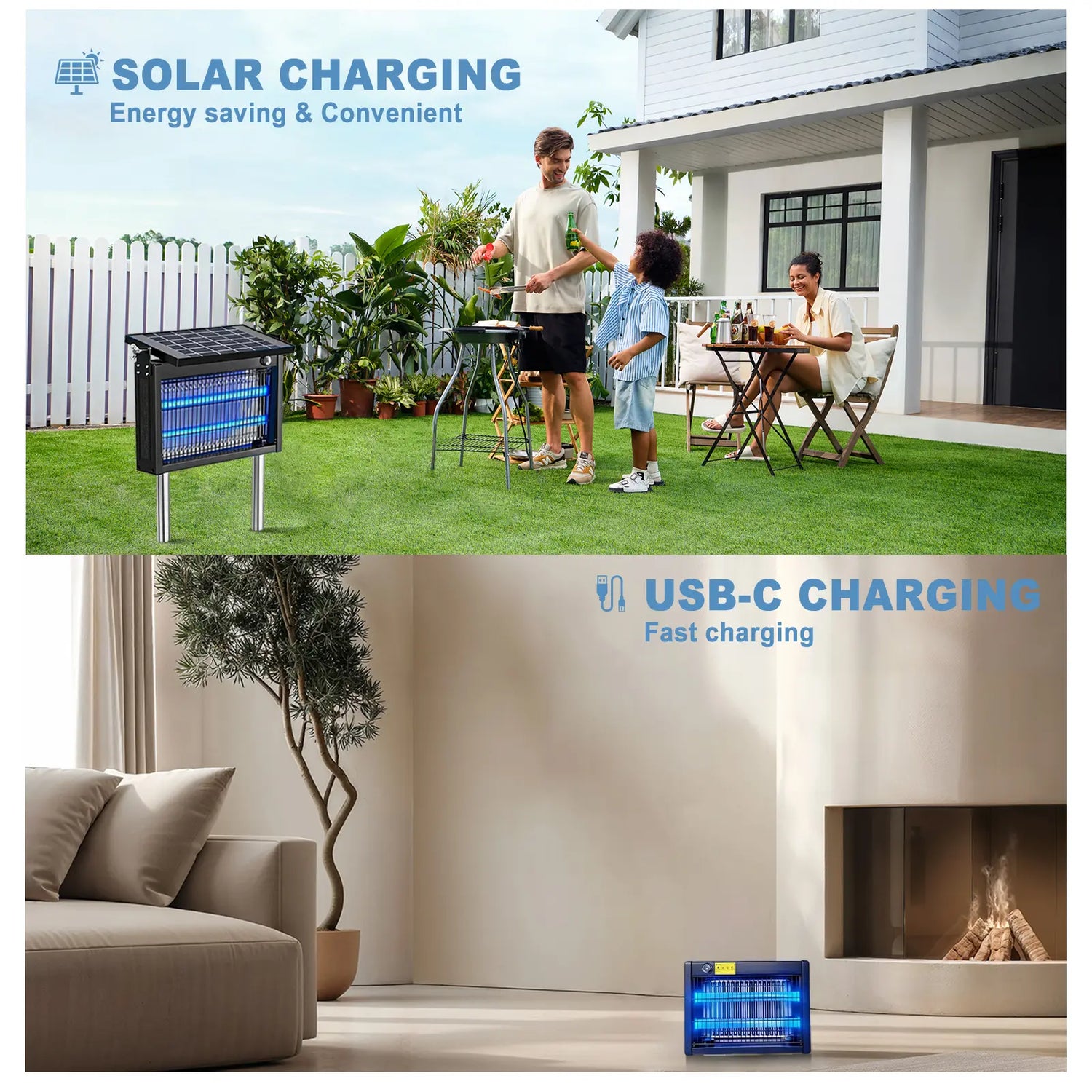 Gainstarx Solar-Powered Waterproof Electric Insect Zapper with Intelligent Light Sensor for Indoor and Outdoor Applications, Perfect for Patios, Backyards, Gardens, and Camping