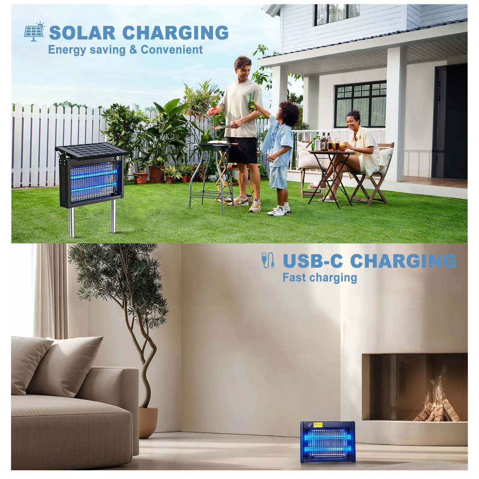 Gainstarx Solar-Powered Waterproof Electric Insect Zapper with Intelligent Light Sensor for Indoor and Outdoor Applications, Perfect for Patios, Backyards, Gardens, and Camping