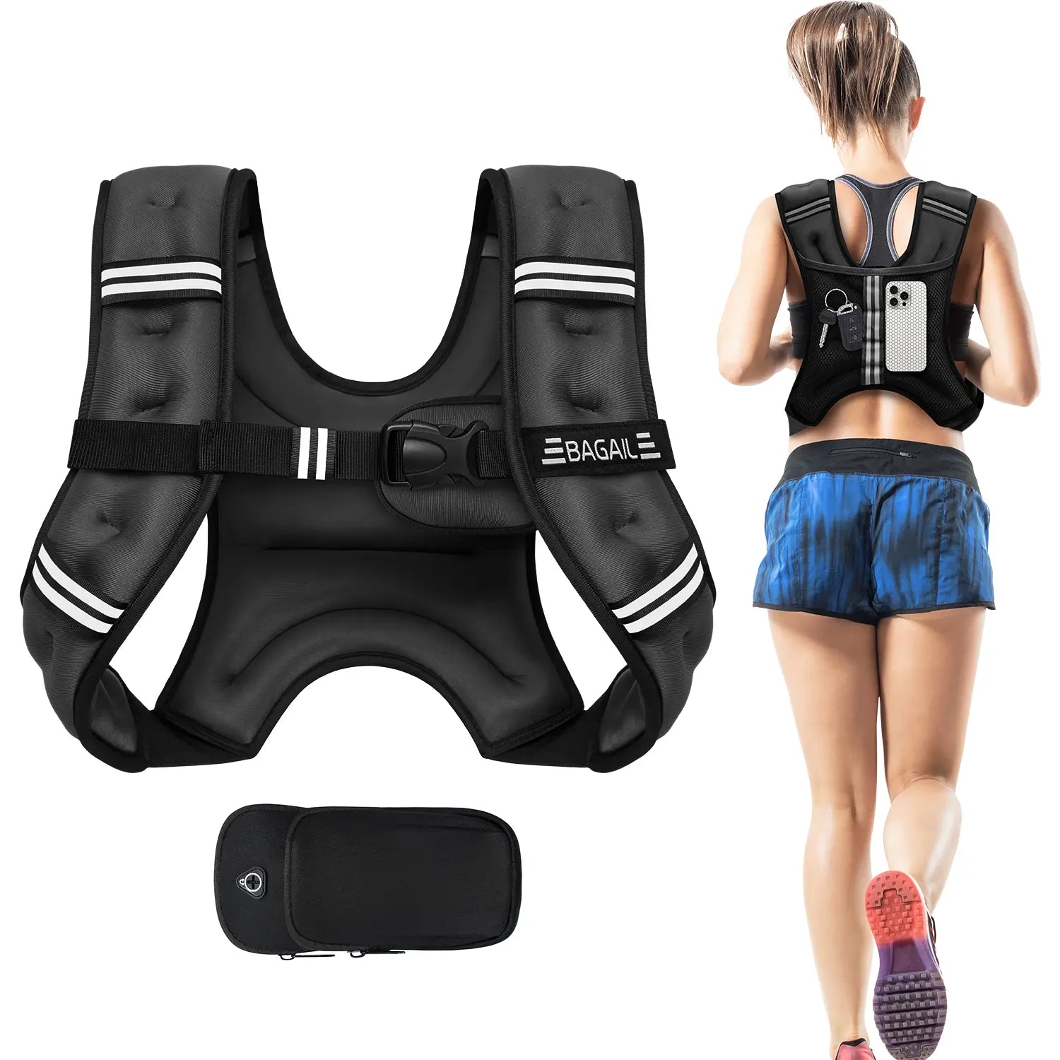 Bagail Adjustable Weighted Vest with Removable Phone Pouch - Weight Options from 5 to 30 Pounds for Men and Women - Perfect for Walking, Rucking, Weight Loss, and Fitness Training